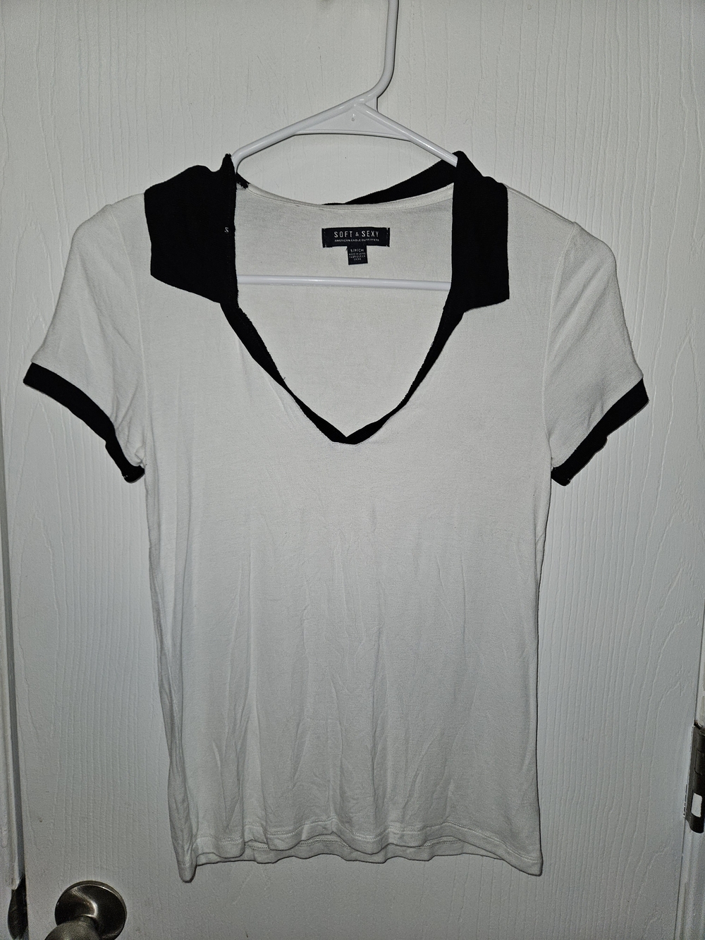 American Eagle Outfitters White Short Sleeve Polo Tee with Black Trim